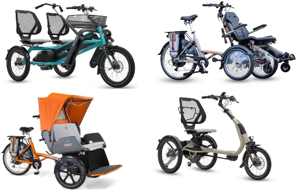 Exemples de vélos adaptés : Fun 2 Go, O'Pair, Chat, Easy Rider